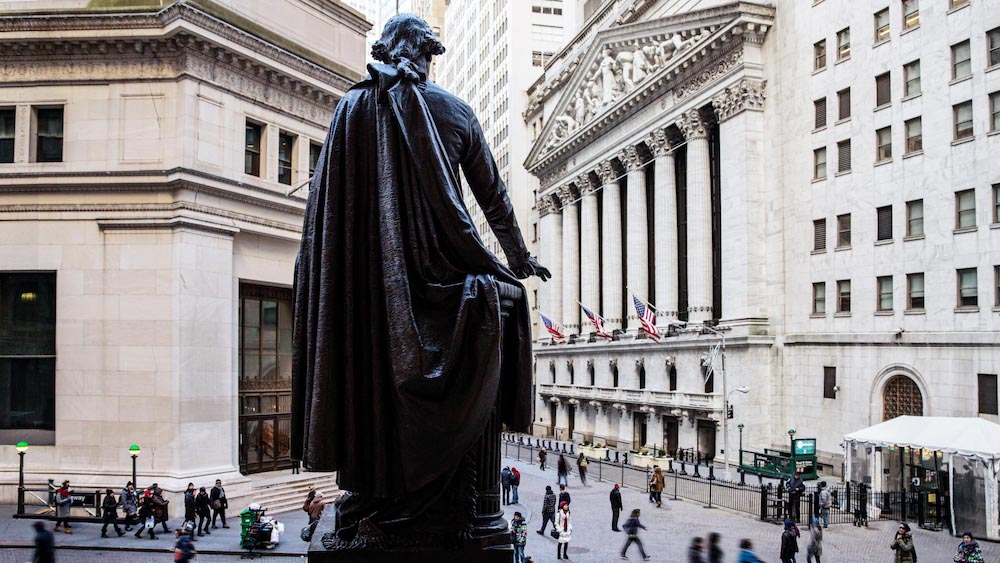 Wall Street from above with statue