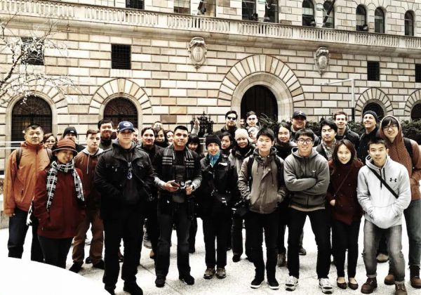 School group on educational Wall Street tour