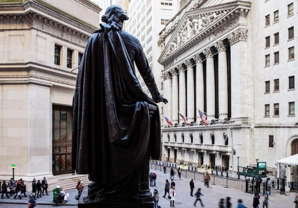 Wall Street from above with statue