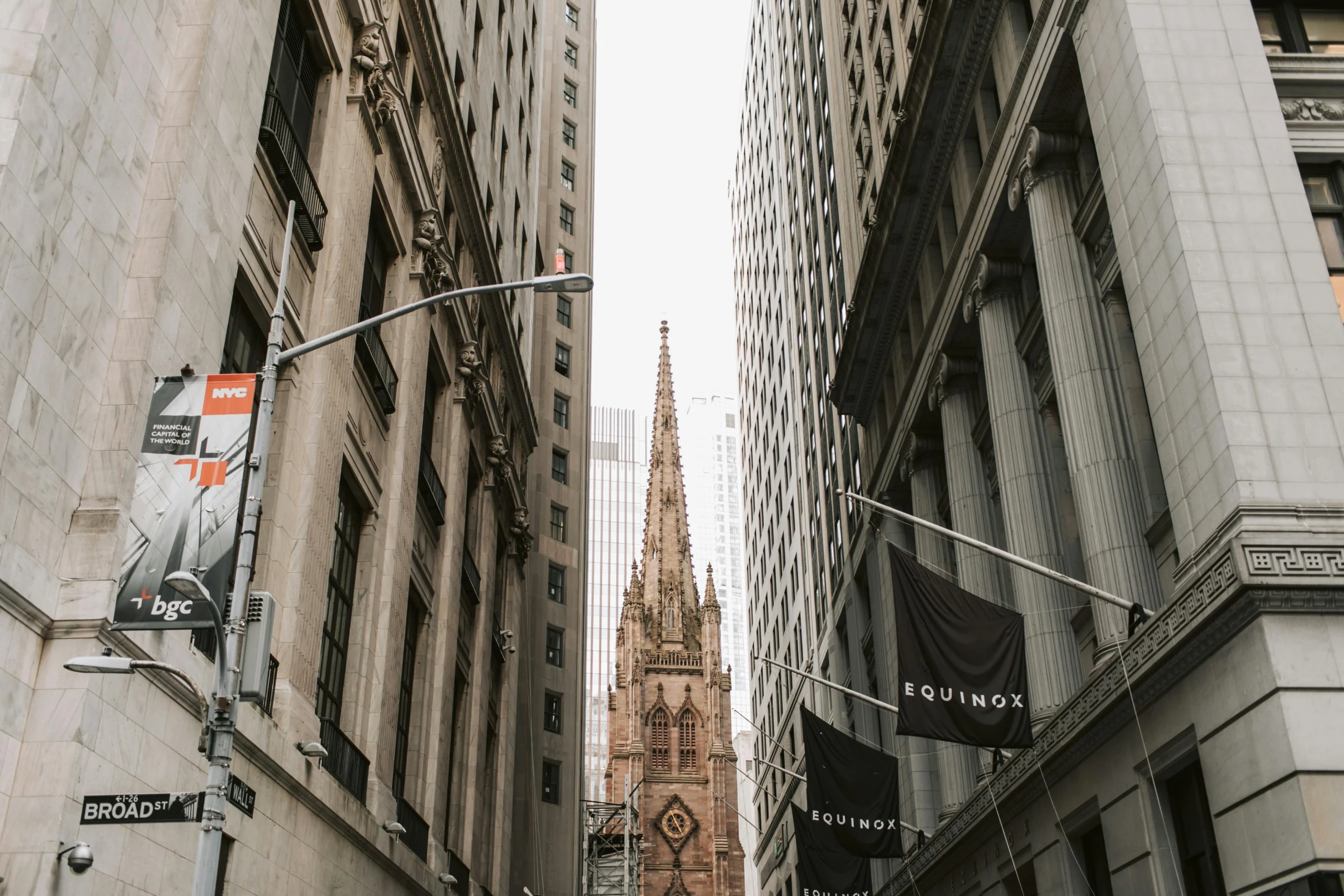 View of Trinity Church in NYC during Private Wall Street with a Trader Tour